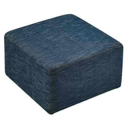 Callum Large 28" Square Woven Heathered Fabric Upholstered Ottoman in Heathered Weave Azure
