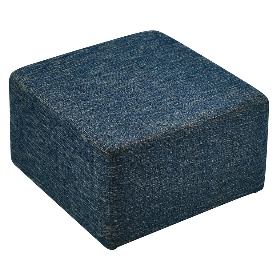 Oren Large 28" Square Woven Heathered Fabric Upholstered Ottoman in Heathered Weave Azure