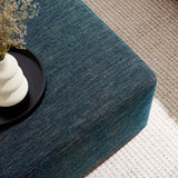 Oren Large 28" Square Woven Heathered Fabric Upholstered Ottoman in Heathered Weave Azure