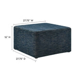 Oren Large 28" Square Woven Heathered Fabric Upholstered Ottoman in Heathered Weave Azure