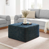 Oren Large 28" Square Woven Heathered Fabric Upholstered Ottoman in Heathered Weave Azure