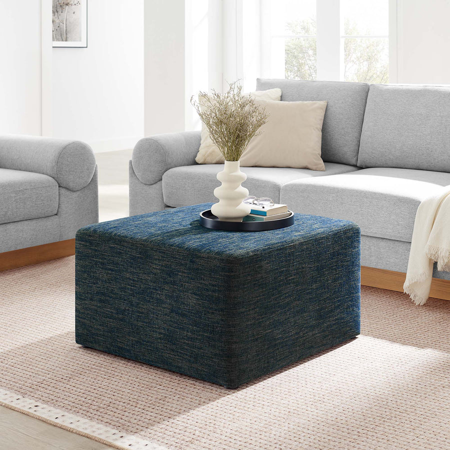Oren Large 28" Square Woven Heathered Fabric Upholstered Ottoman in Heathered Weave Azure