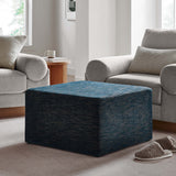 Oren Large 28" Square Woven Heathered Fabric Upholstered Ottoman in Heathered Weave Azure