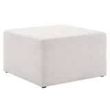 Oren Large 28" Square Woven Heathered Fabric Upholstered Ottoman in Heathered Weave Ivory