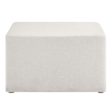 Callum Large 28" Square Woven Heathered Fabric Upholstered Ottoman in Heathered Weave Ivory