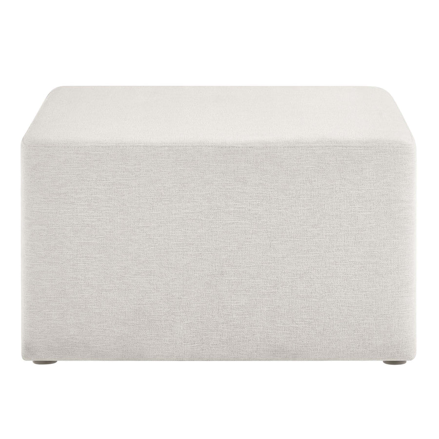 Oren Large 28" Square Woven Heathered Fabric Upholstered Ottoman in Heathered Weave Ivory