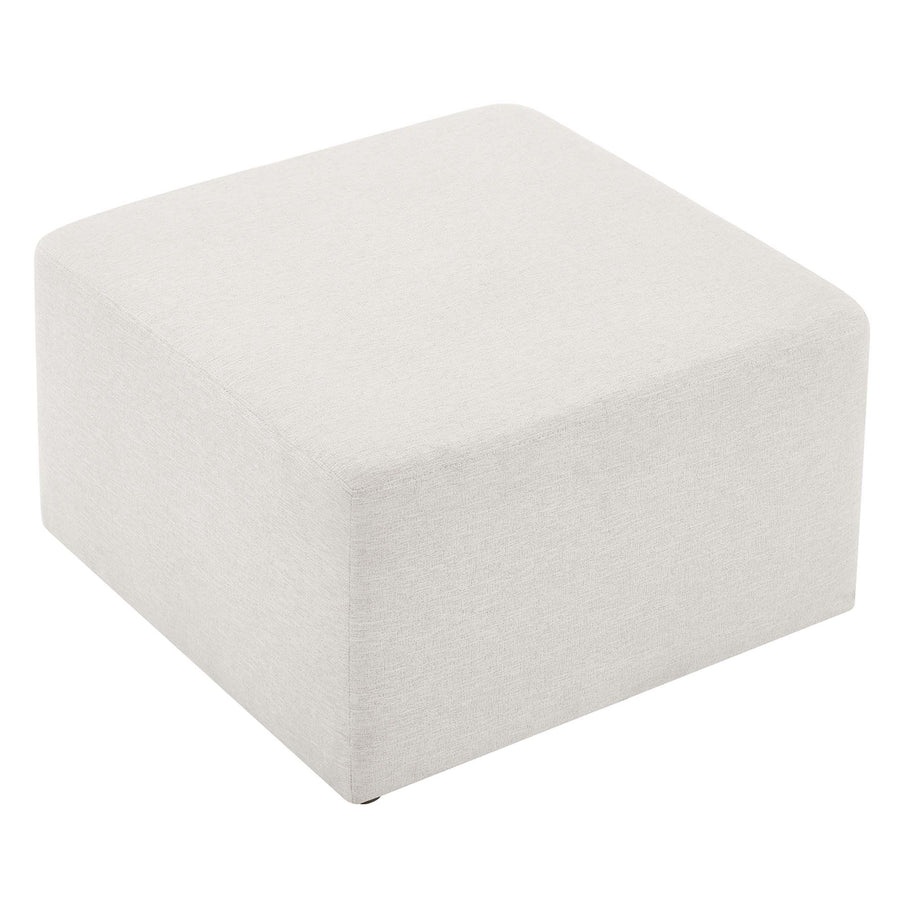 Oren Large 28" Square Woven Heathered Fabric Upholstered Ottoman in Heathered Weave Ivory