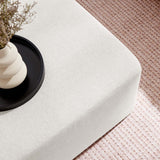 Oren Large 28" Square Woven Heathered Fabric Upholstered Ottoman in Heathered Weave Ivory