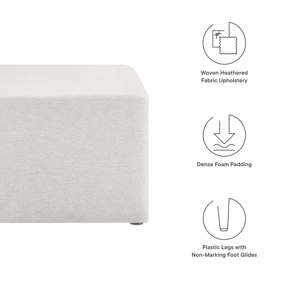 Oren Large 28" Square Woven Heathered Fabric Upholstered Ottoman in Heathered Weave Ivory