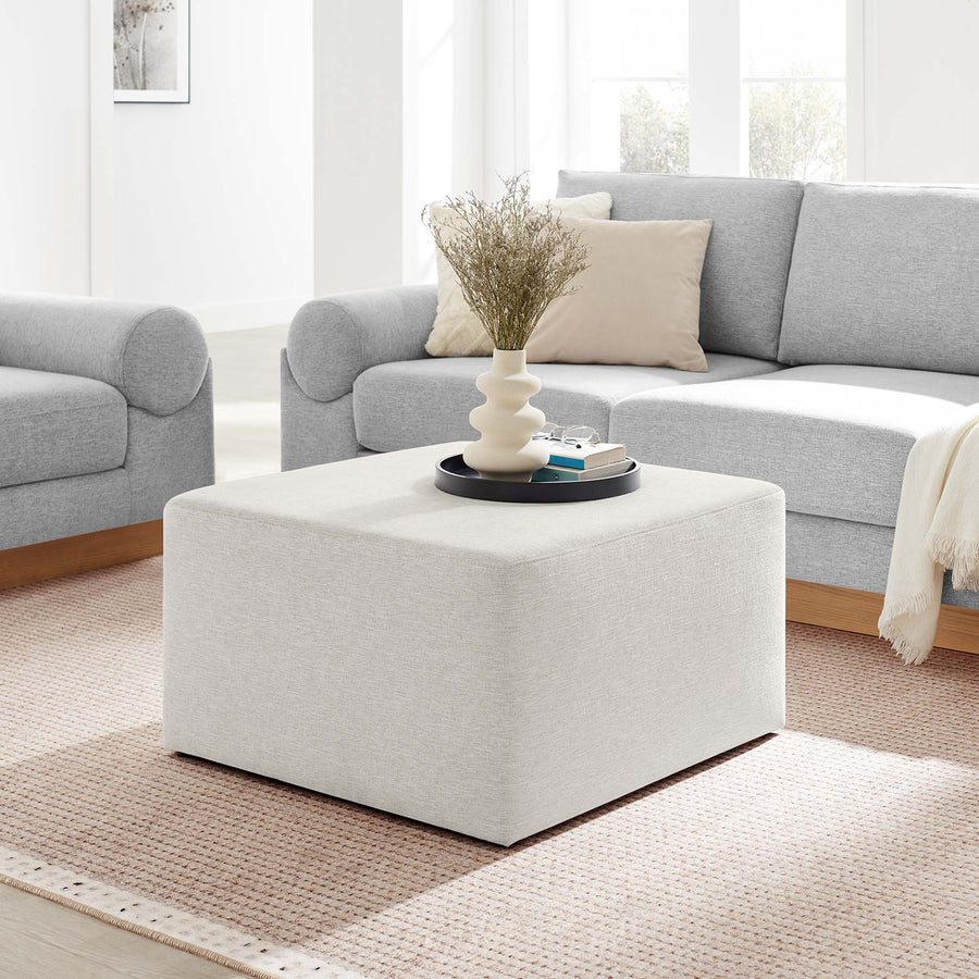Oren Large 28" Square Woven Heathered Fabric Upholstered Ottoman in Heathered Weave Ivory