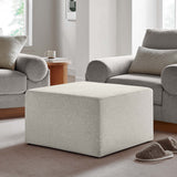 Oren Large 28" Square Woven Heathered Fabric Upholstered Ottoman in Heathered Weave Ivory