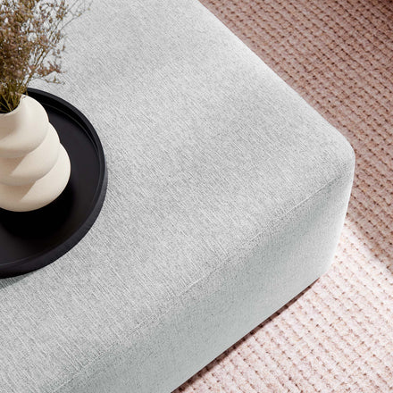 Callum Large 28" Square Woven Heathered Fabric Upholstered Ottoman in Heathered Weave Light Gray