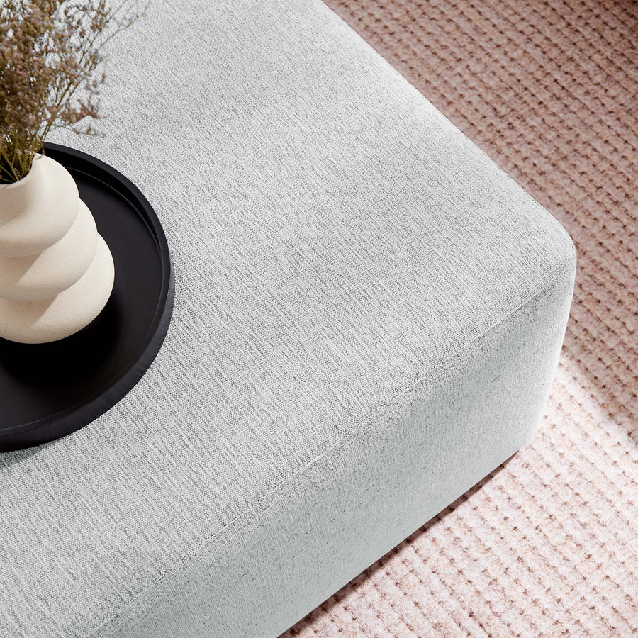 Oren Large 28" Square Woven Heathered Fabric Upholstered Ottoman in Heathered Weave Light Gray