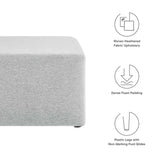 Oren Large 28" Square Woven Heathered Fabric Upholstered Ottoman in Heathered Weave Light Gray