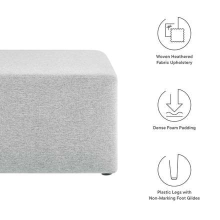 Callum Large 28" Square Woven Heathered Fabric Upholstered Ottoman in Heathered Weave Light Gray
