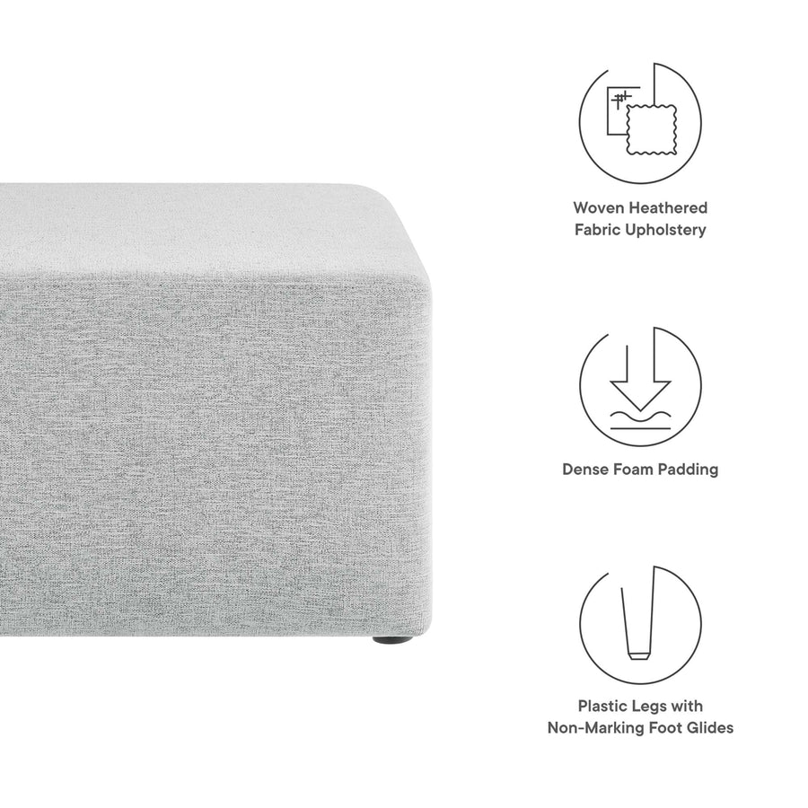 Oren Large 28" Square Woven Heathered Fabric Upholstered Ottoman in Heathered Weave Light Gray