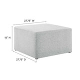Oren Large 28" Square Woven Heathered Fabric Upholstered Ottoman in Heathered Weave Light Gray