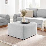 Oren Large 28" Square Woven Heathered Fabric Upholstered Ottoman in Heathered Weave Light Gray