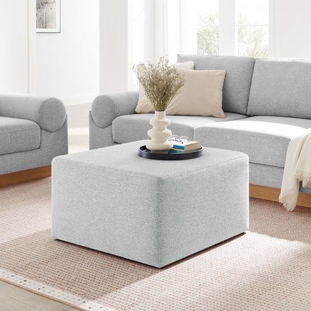 Callum Large 28" Square Woven Heathered Fabric Upholstered Ottoman in Heathered Weave Light Gray