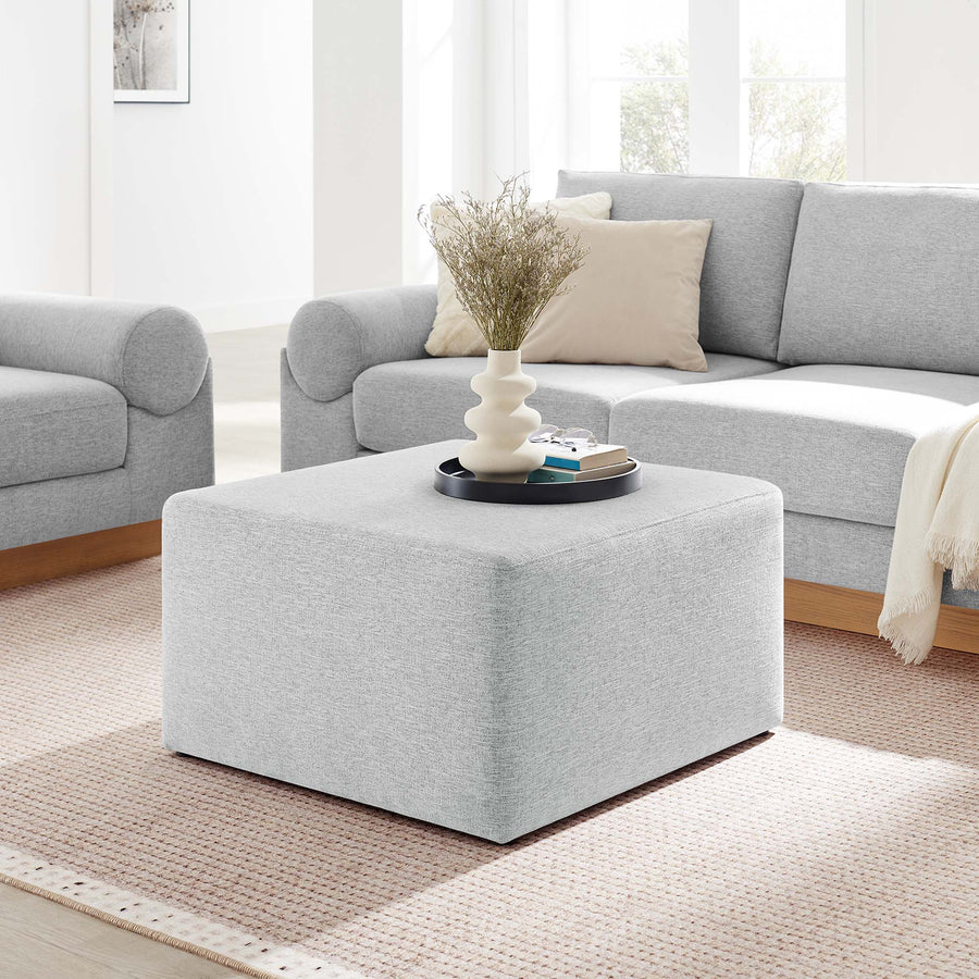 Oren Large 28" Square Woven Heathered Fabric Upholstered Ottoman in Heathered Weave Light Gray