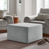 Oren Large 28" Square Woven Heathered Fabric Upholstered Ottoman in Heathered Weave Light Gray