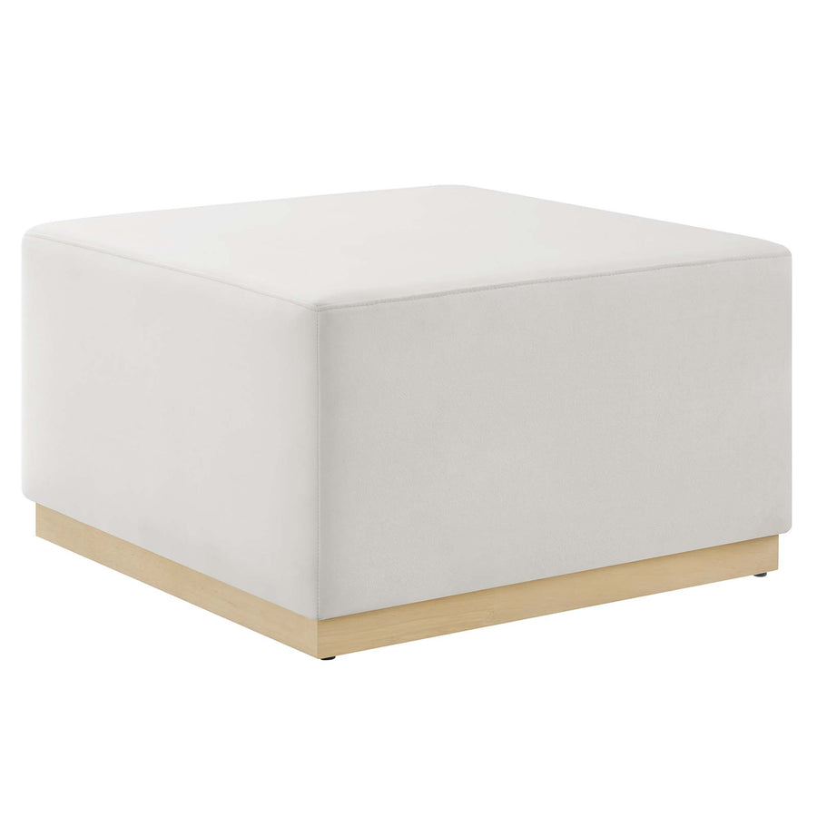Maple Large 28" Square Performance Velvet Upholstered Ottoman in Alabaster Natural