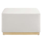 Maple Large 28" Square Performance Velvet Upholstered Ottoman in Alabaster Natural