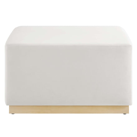 Tilden Large 28" Square Performance Velvet Upholstered Ottoman in Alabaster Natural