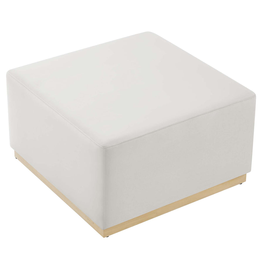 Maple Large 28" Square Performance Velvet Upholstered Ottoman in Alabaster Natural