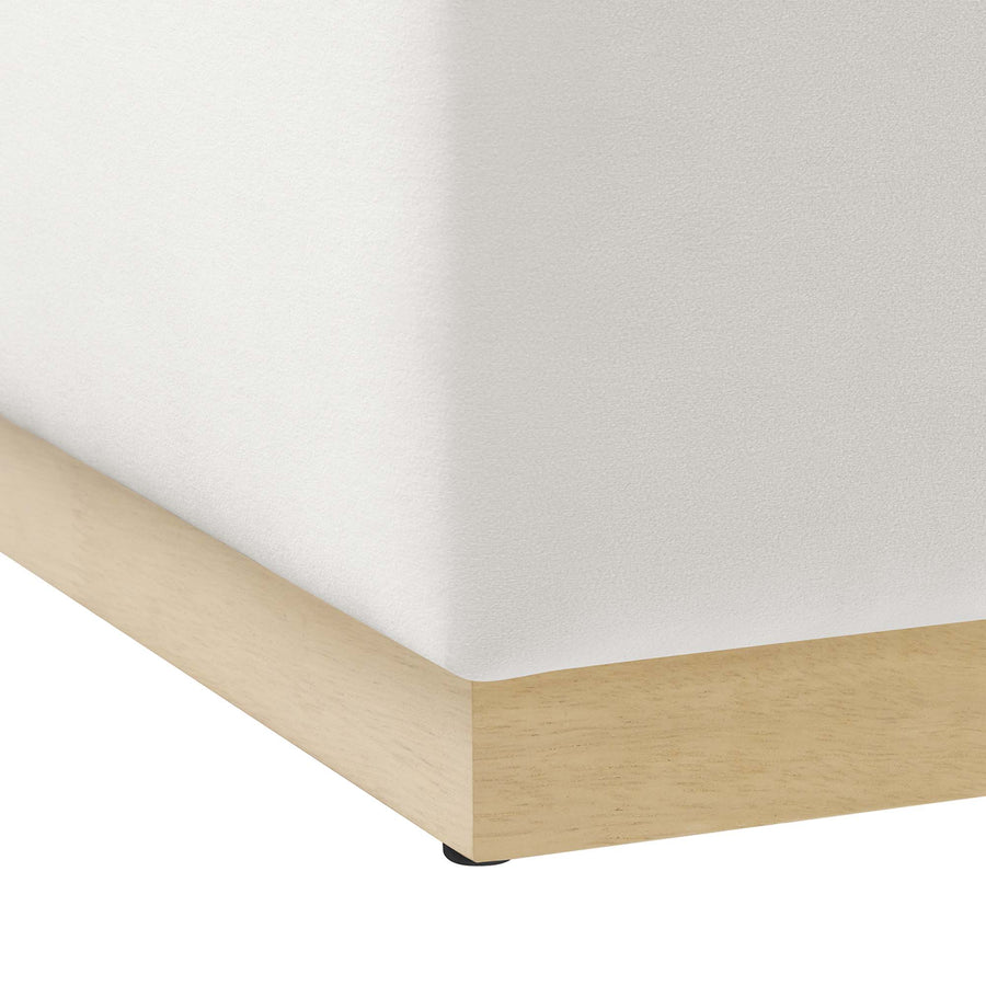 Maple Large 28" Square Performance Velvet Upholstered Ottoman in Alabaster Natural