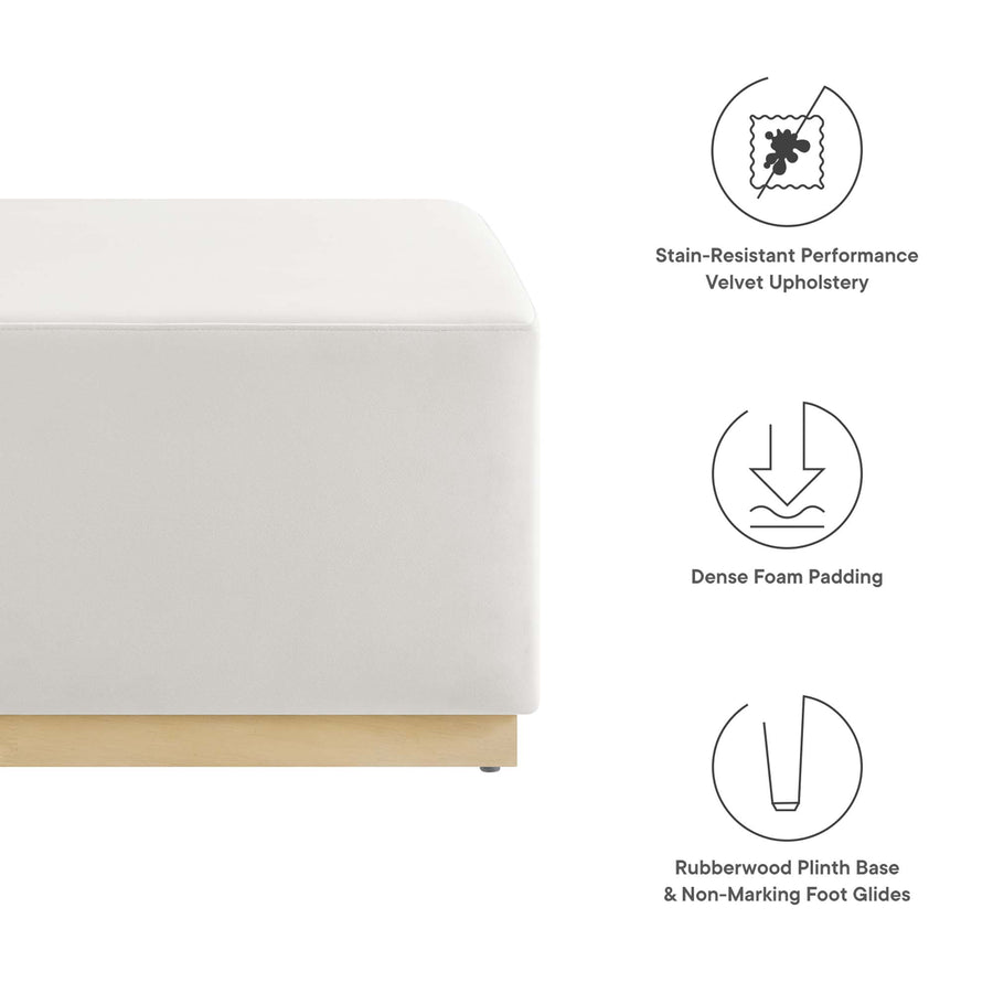 Maple Large 28" Square Performance Velvet Upholstered Ottoman in Alabaster Natural