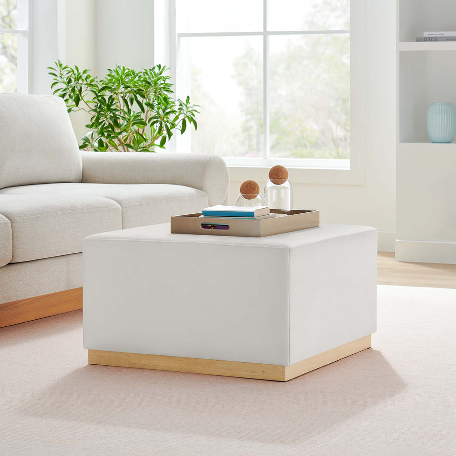 Maple Large 28" Square Performance Velvet Upholstered Ottoman in Alabaster Natural