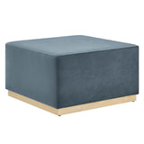 Maple Large 28" Square Performance Velvet Upholstered Ottoman in Cadet Blue Natural