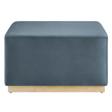 Maple Large 28" Square Performance Velvet Upholstered Ottoman in Cadet Blue Natural