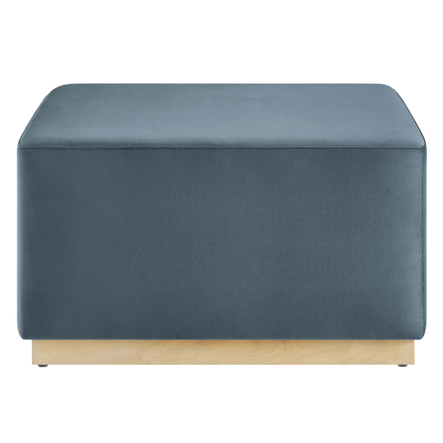 Maple Large 28" Square Performance Velvet Upholstered Ottoman in Cadet Blue Natural