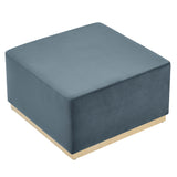 Maple Large 28" Square Performance Velvet Upholstered Ottoman in Cadet Blue Natural