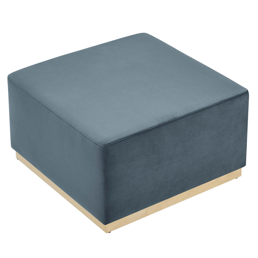 Maple Large 28" Square Performance Velvet Upholstered Ottoman in Cadet Blue Natural