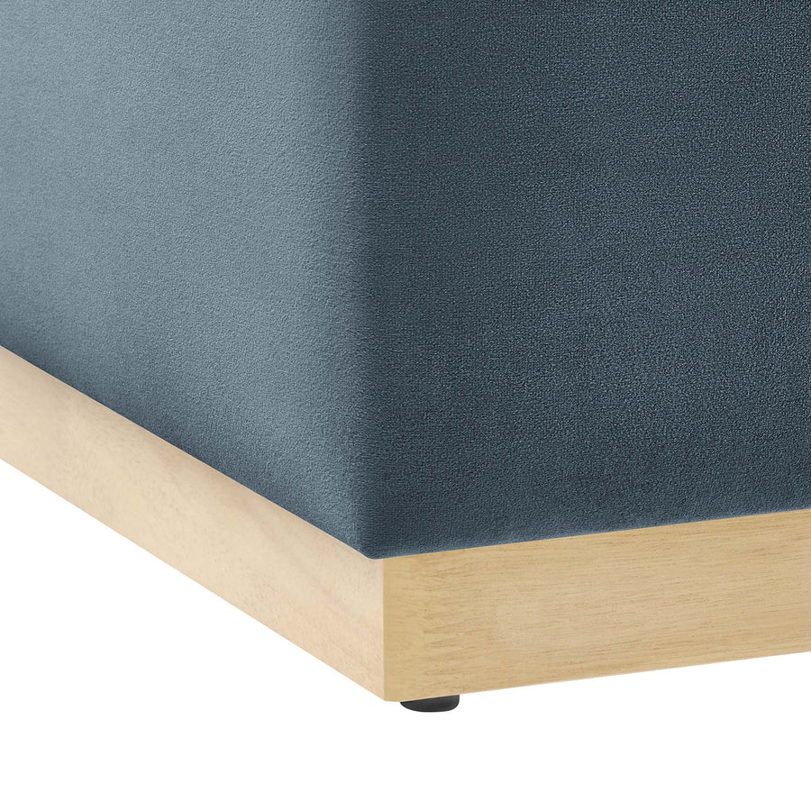 Maple Large 28" Square Performance Velvet Upholstered Ottoman in Cadet Blue Natural