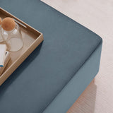 Maple Large 28" Square Performance Velvet Upholstered Ottoman in Cadet Blue Natural
