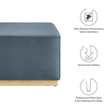 Maple Large 28" Square Performance Velvet Upholstered Ottoman in Cadet Blue Natural