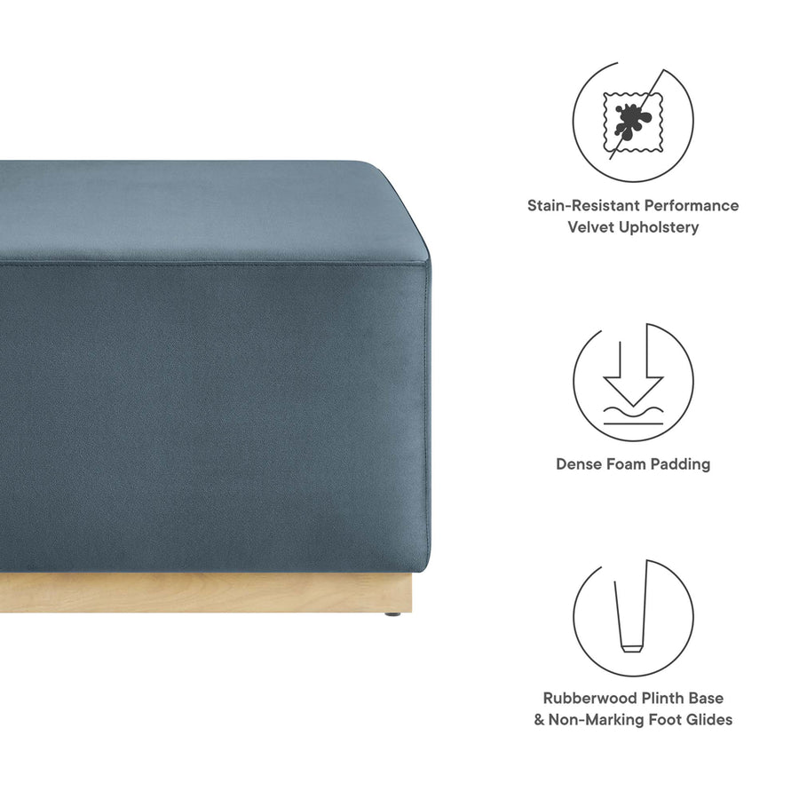Maple Large 28" Square Performance Velvet Upholstered Ottoman in Cadet Blue Natural