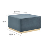 Maple Large 28" Square Performance Velvet Upholstered Ottoman in Cadet Blue Natural