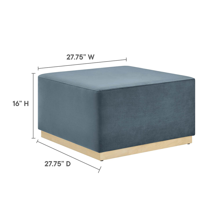 Maple Large 28" Square Performance Velvet Upholstered Ottoman in Cadet Blue Natural