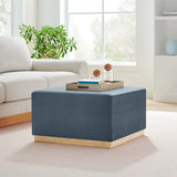 Maple Large 28" Square Performance Velvet Upholstered Ottoman in Cadet Blue Natural