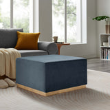 Maple Large 28" Square Performance Velvet Upholstered Ottoman in Cadet Blue Natural