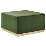 Maple Large 28" Square Performance Velvet Upholstered Ottoman in Moss Green Natural
