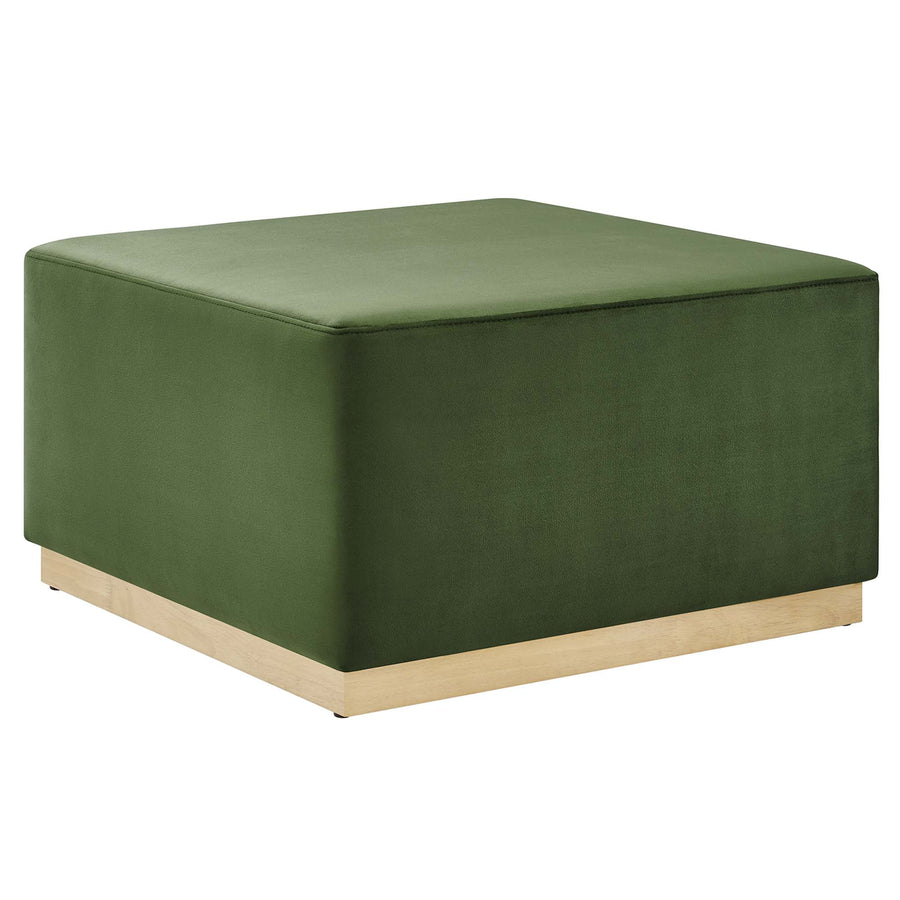Maple Large 28" Square Performance Velvet Upholstered Ottoman in Moss Green Natural