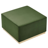Maple Large 28" Square Performance Velvet Upholstered Ottoman in Moss Green Natural