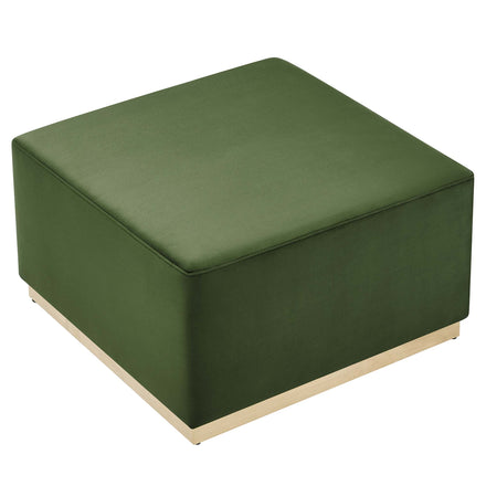 Tilden Large 28" Square Performance Velvet Upholstered Ottoman in Moss Green Natural
