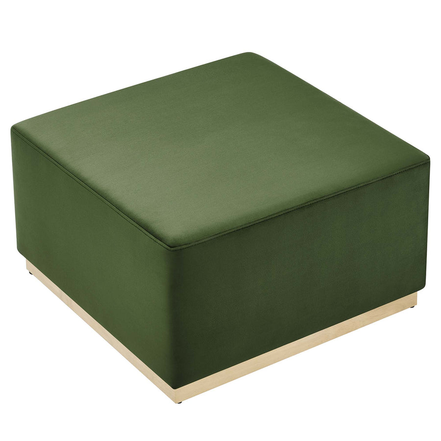Maple Large 28" Square Performance Velvet Upholstered Ottoman in Moss Green Natural